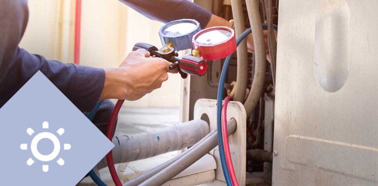 Technician servicing an outdoor air conditioning system